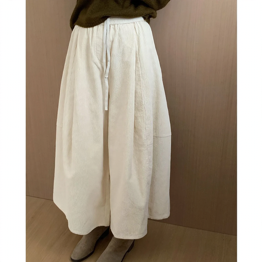 Damen-Cordhose mit weitem Bein und elastischem Bund