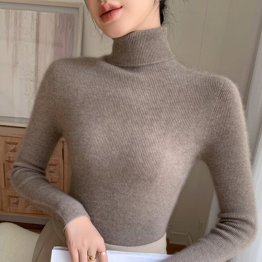 Damen-Rollkragenpullover aus 100% Wolle, nahtlos