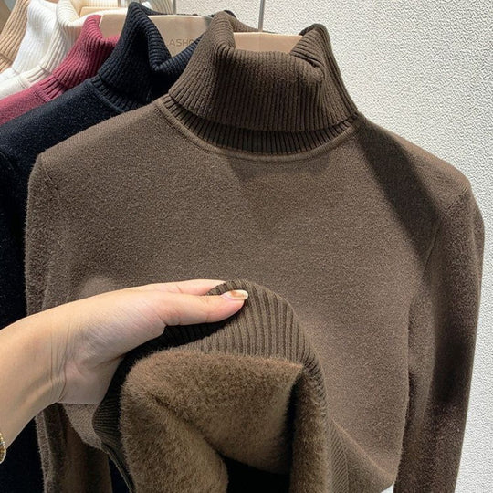 Damen-Rollkragenpullover, gefüttert, Strick