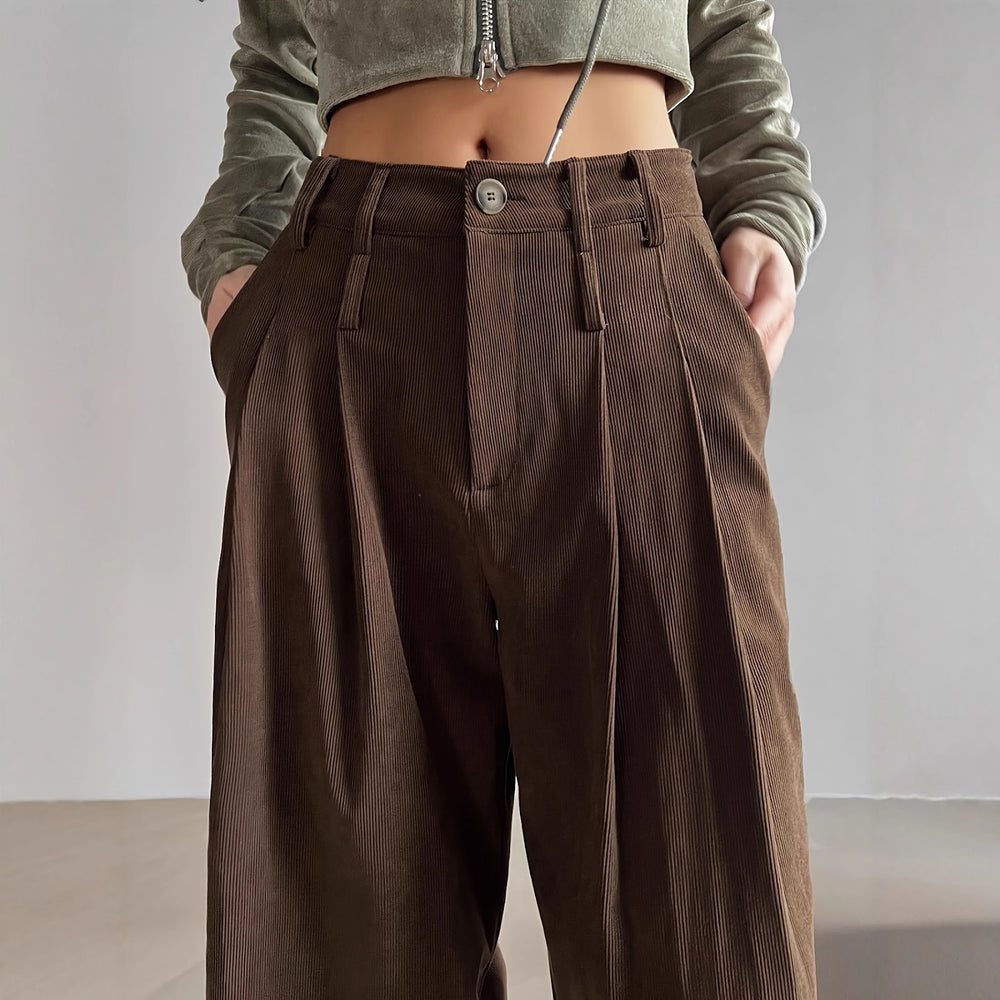 Damen Cordhose mit weitem Bein und Falten