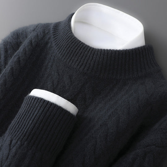 Herren-Wollpullover, 100% Wolle, Stehkragen, locker