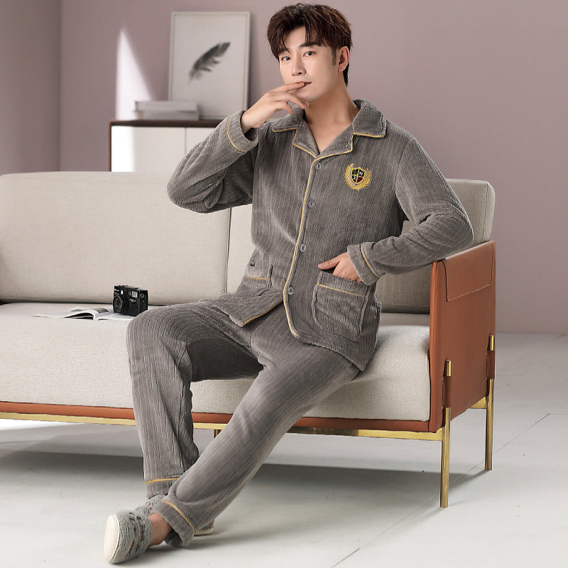 Warmer Herren-Hausanzug, Flanell, College-Stil, gefüttert