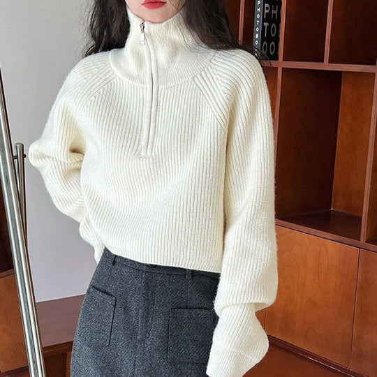 Kurzer Damen-Strickpullover mit Reißverschluss