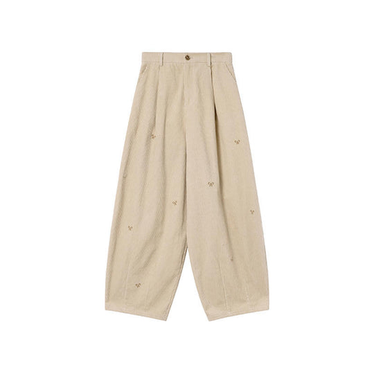 Kord-Hose mit Stickerei, 7/8-Länge