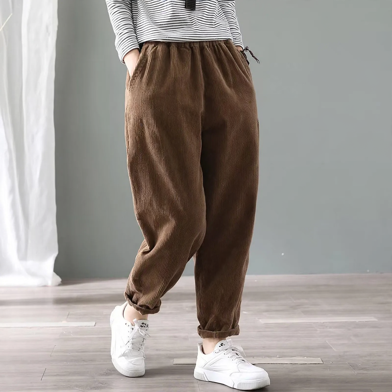 Gefütterte Cord-Haremshose für Damen, warm und bequem