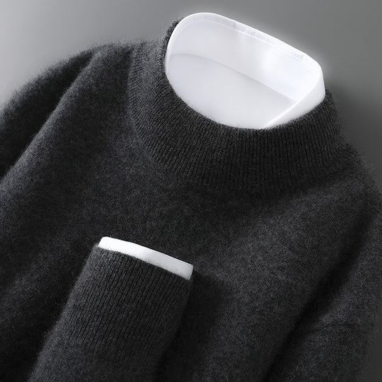 Herren-Wollpullover, Halbkragen, Strick, locker geschnitten