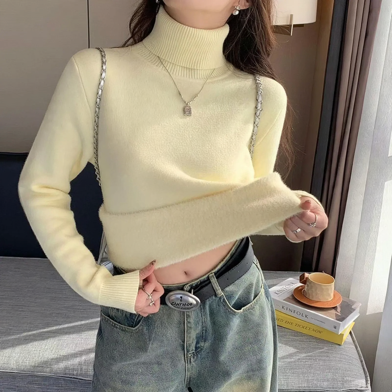 Damen-Strickpullover mit Rollkragen, körpernah