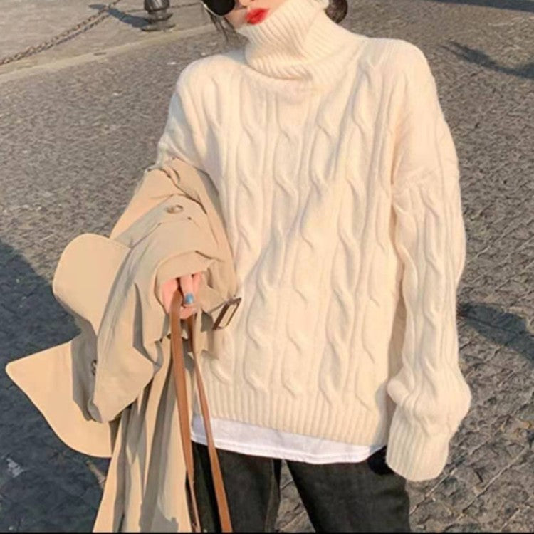 Damen-Strickpullover mit Zopfmuster und Rollkragen