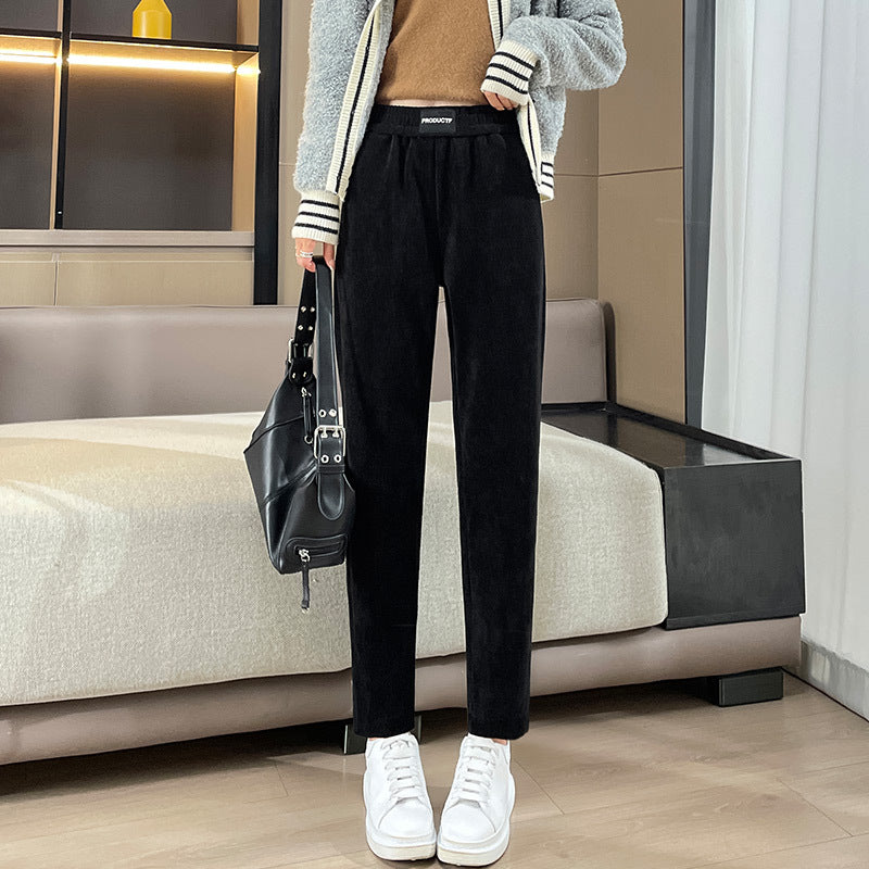 Damen-Cordhose, gefüttert, Karottenschnitt, schmaler Beinabschluss