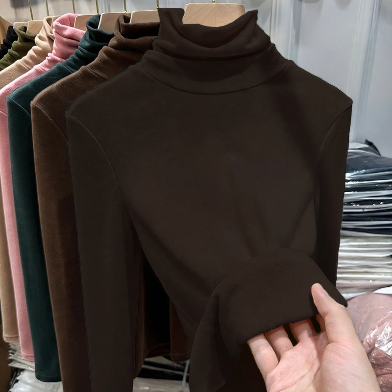 Damen-Langarmshirt mit Stehkragen, gefüttert