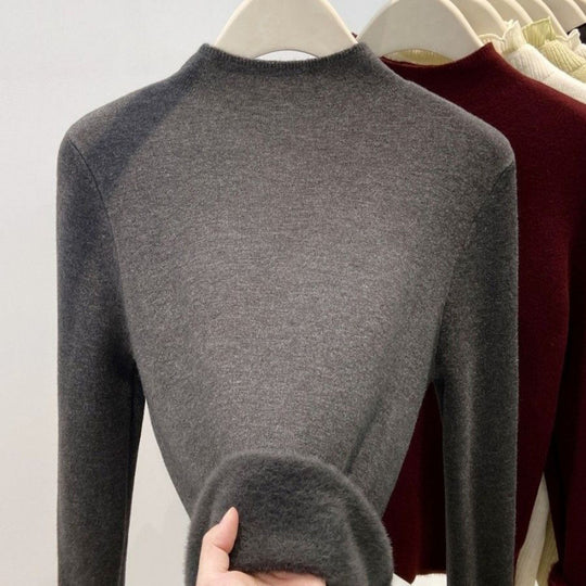 Damen-Strickpullover mit Stehkragen und Fleecefutter