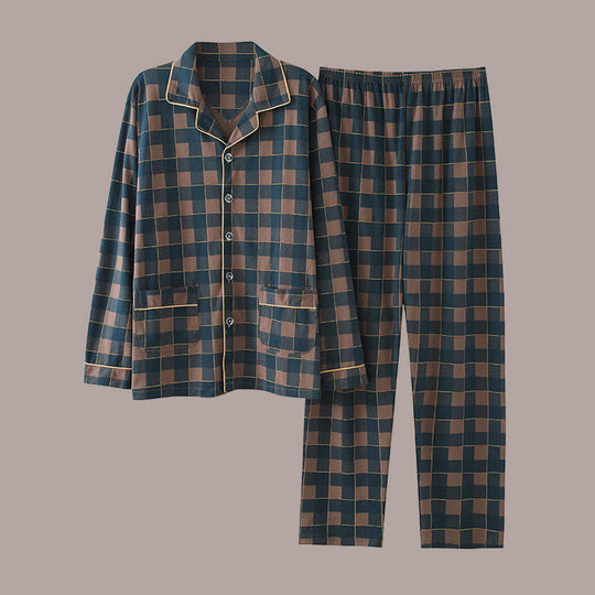 Herren-Pyjama-Set, Baumwolle, Langarm, kariert
