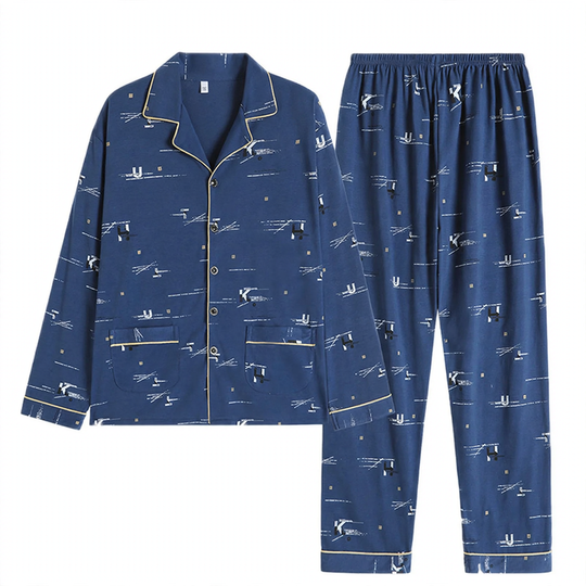 Herren-Pyjama-Set, Baumwolle, langärmelig