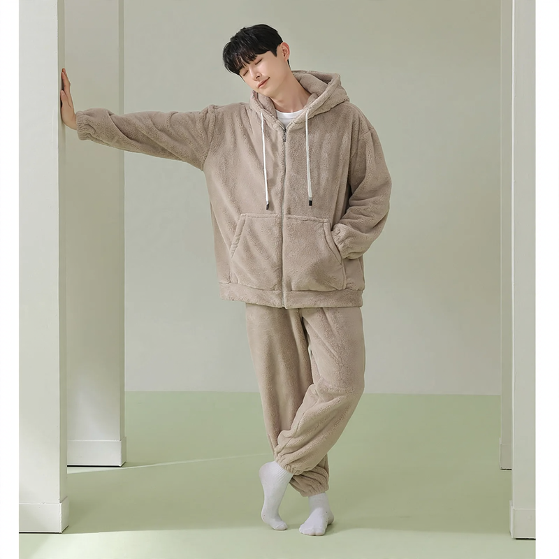 Gefütterter Kapuzen-Schlafanzug mit Reißverschluss, Unisex