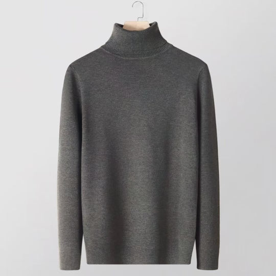 Herren-Strickpullover mit hohem Kragen, körpernah
