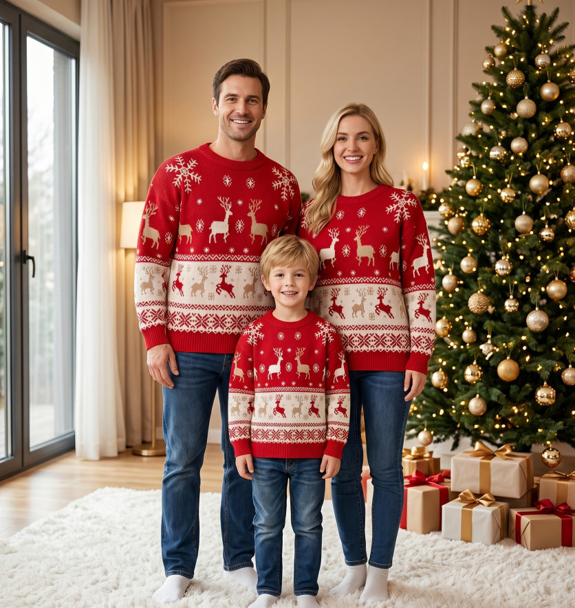 Weihnachtlicher Strickpullover, Rundhals, für die ganze Familie