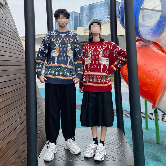 Weihnachts-Strickpullover, Rentier-Motiv, gefüttert