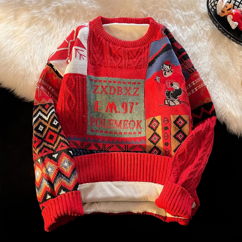 Nordischer Retro-Strickpullover, gefüttert, für Damen und Herren