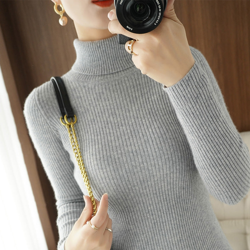 Damen-Rollkragenpullover, gerippt, schmale Passform