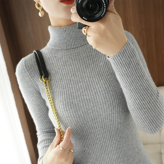 Damen-Rollkragenpullover, gerippt, schmale Passform