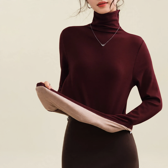 Damen-Woll-Seiden-Pullover, gefüttert, mit Stehkragen