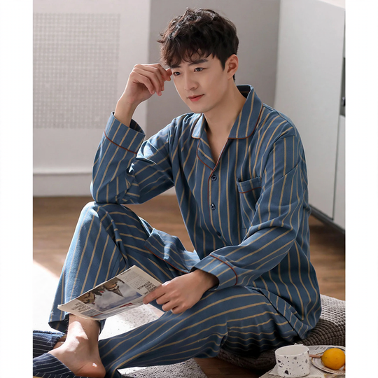 Herren-Pyjama-Set aus reiner Baumwolle, leicht