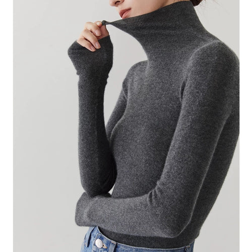 Damen-Kaschmirpullover mit Stehkragen, nahtlos