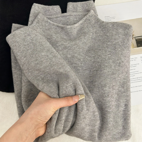 Damen-Strickpullover mit Stehkragen, gerippt
