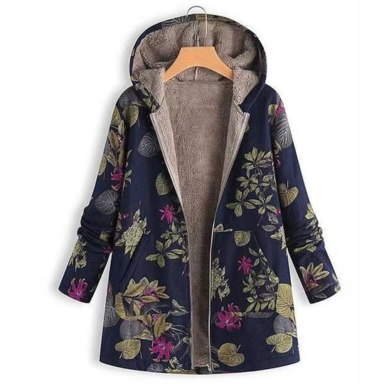 Gefütterte Kapuzenjacke mit Reißverschluss und Print