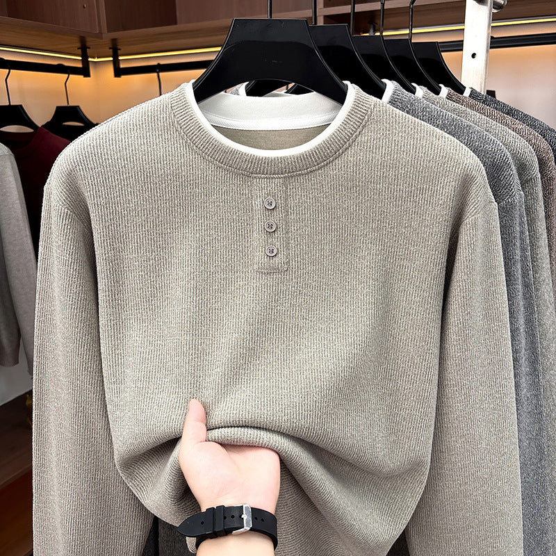 Herren-Strickpullover, Rundhalsausschnitt, Langarm, Fake-Layer-Optik