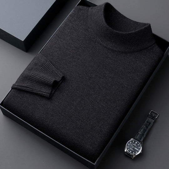 Herren-Pullover mit Stehkragen, fein gestrickt