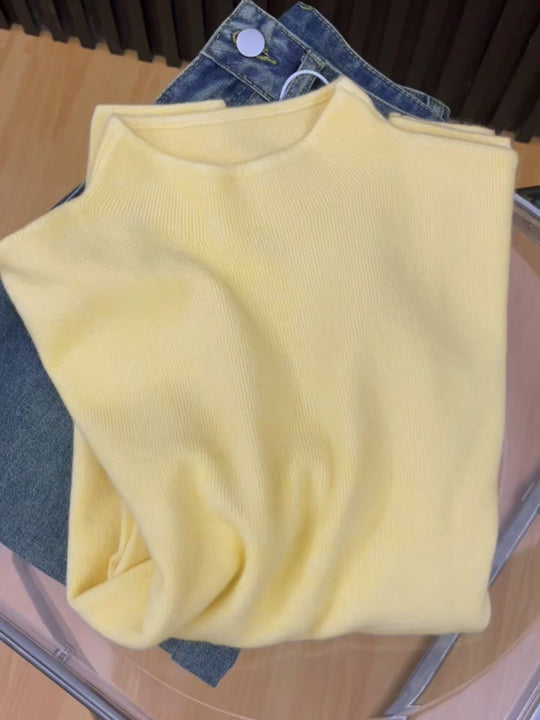 Damen-Strickpullover mit Stehkragen, gerippt