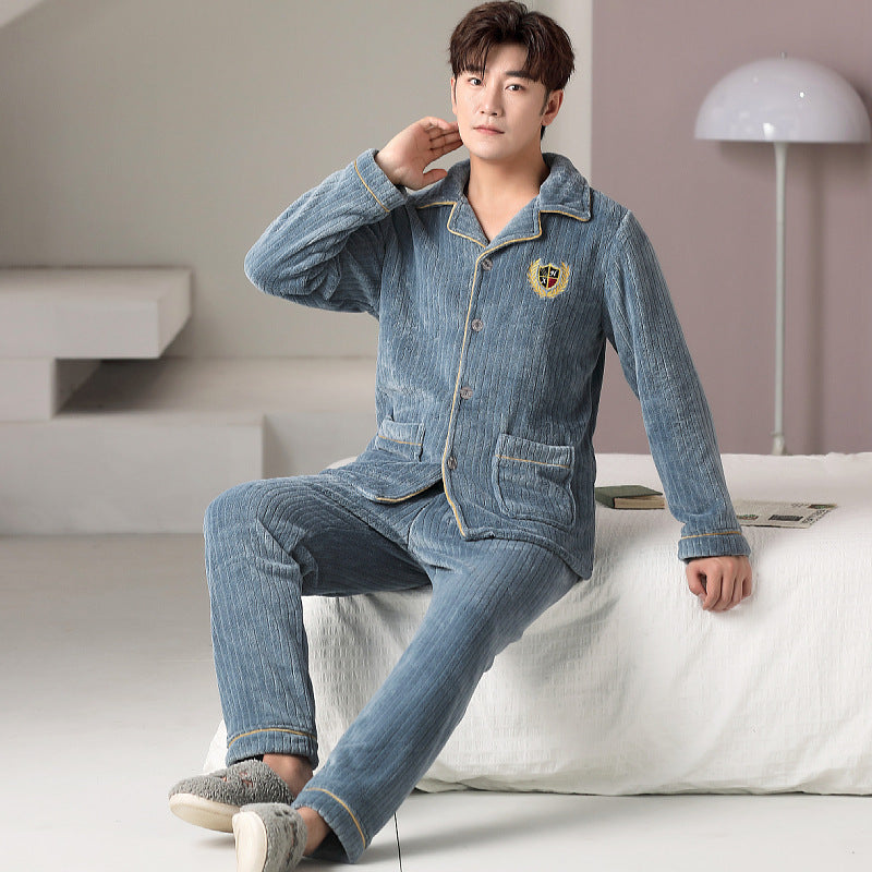 Warmer Herren-Hausanzug, Flanell, College-Stil, gefüttert