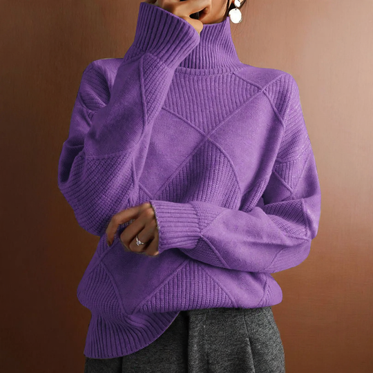 Damen-Strickpullover mit hohem Kragen, einfarbig