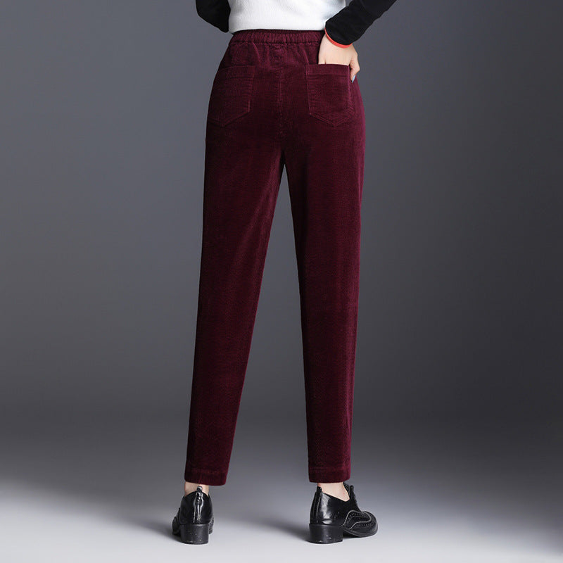 Damen-Cordhose, verkürzt, hoher Bund