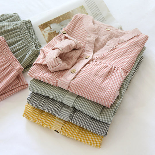 Damen-Pyjama-Set aus Baumwoll-Doppelgaze im Karomuster