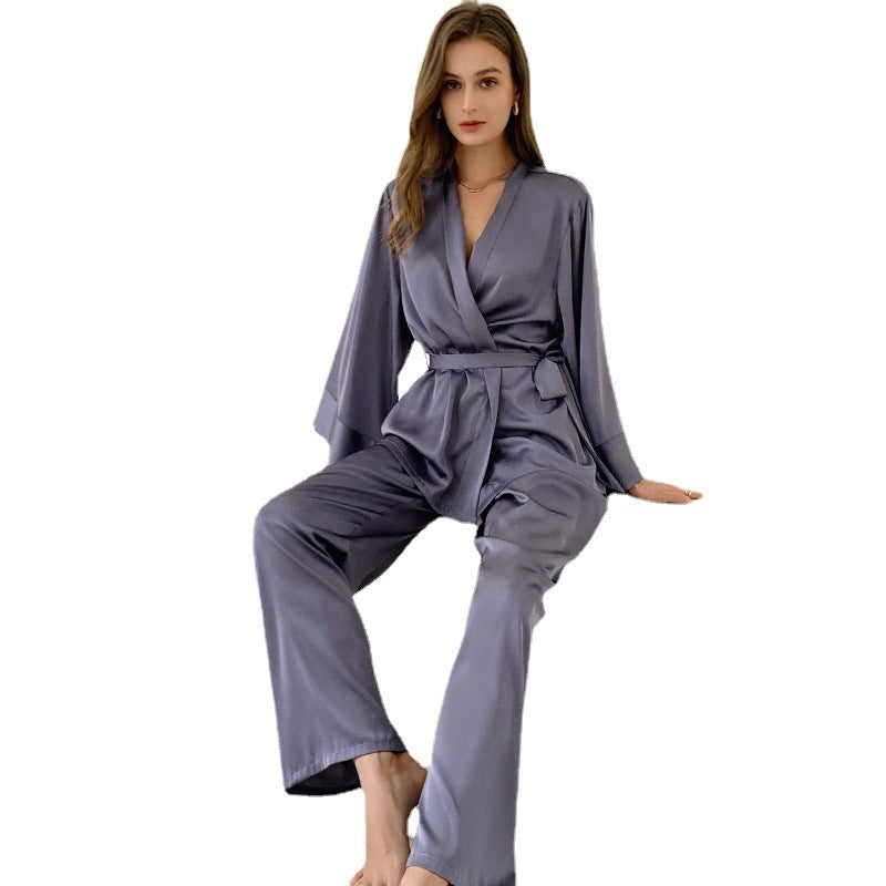 Damen-Pyjama-Set, Satin-Optik, Langarm