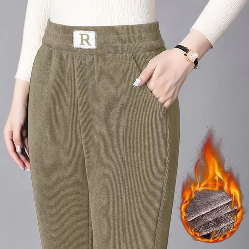 Damen-Cordhose, gefüttert, Karottenform, große Größen