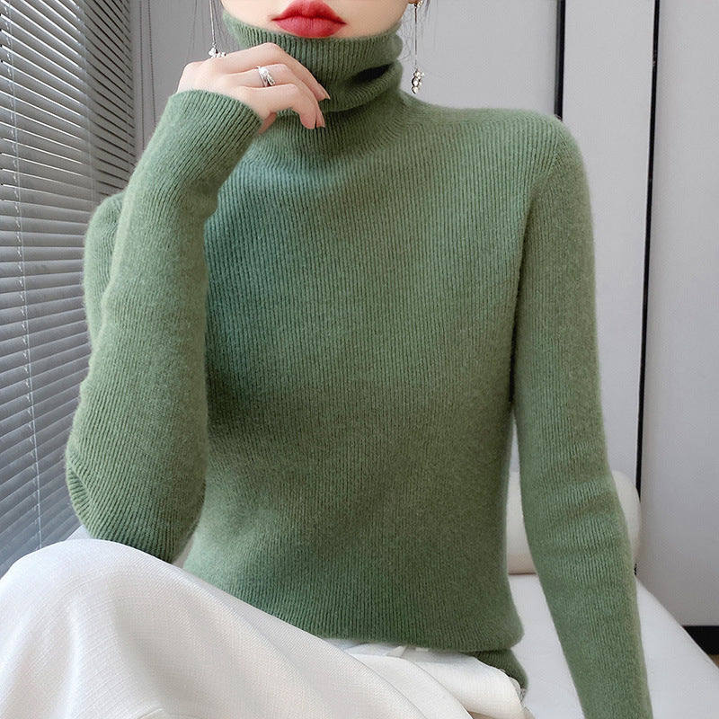 Damen-Rollkragenpullover aus 100% Wolle, nahtlos