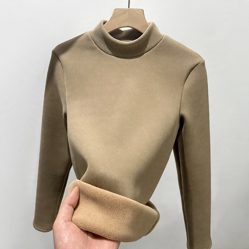 Damen-Strickshirt mit Stehkragen, gefüttert