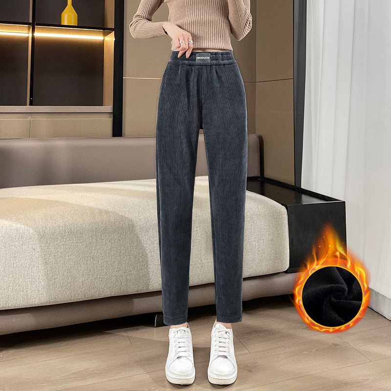 Damen-Cordhose, gefüttert, Karottenschnitt, schmaler Beinabschluss
