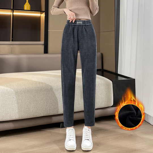 Damen-Cordhose, gefüttert, Karottenschnitt, schmaler Beinabschluss