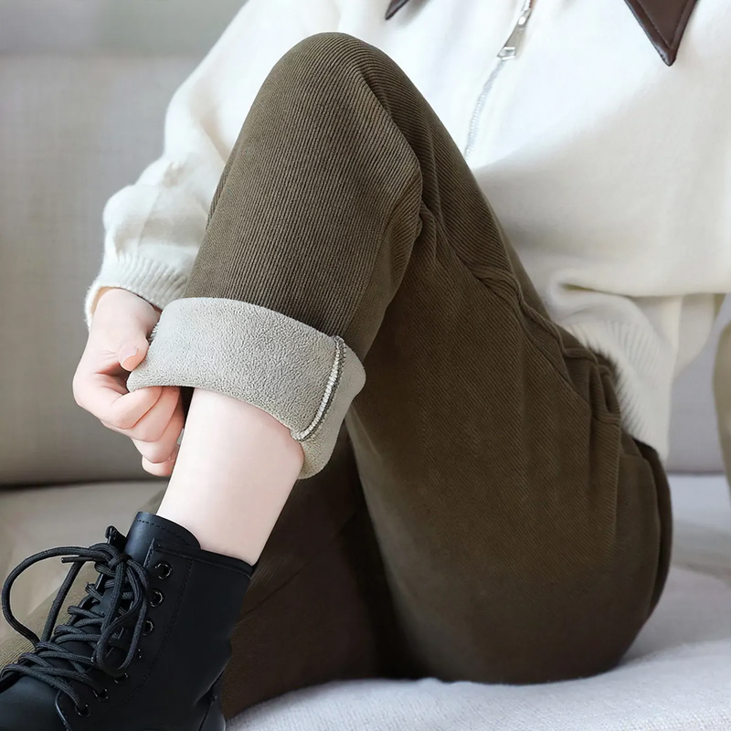 Damen-Kordhose, gefüttert, hoher Bund