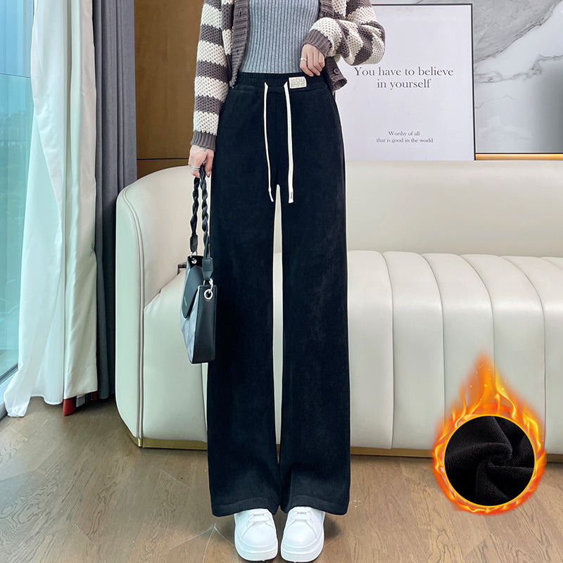 Chenille-Cordhose mit weitem Bein, gefüttert