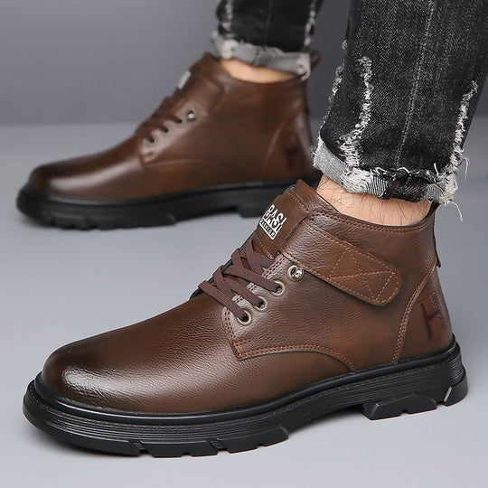 Gefütterte Herren-Winterstiefel, High-Top, PU-Leder