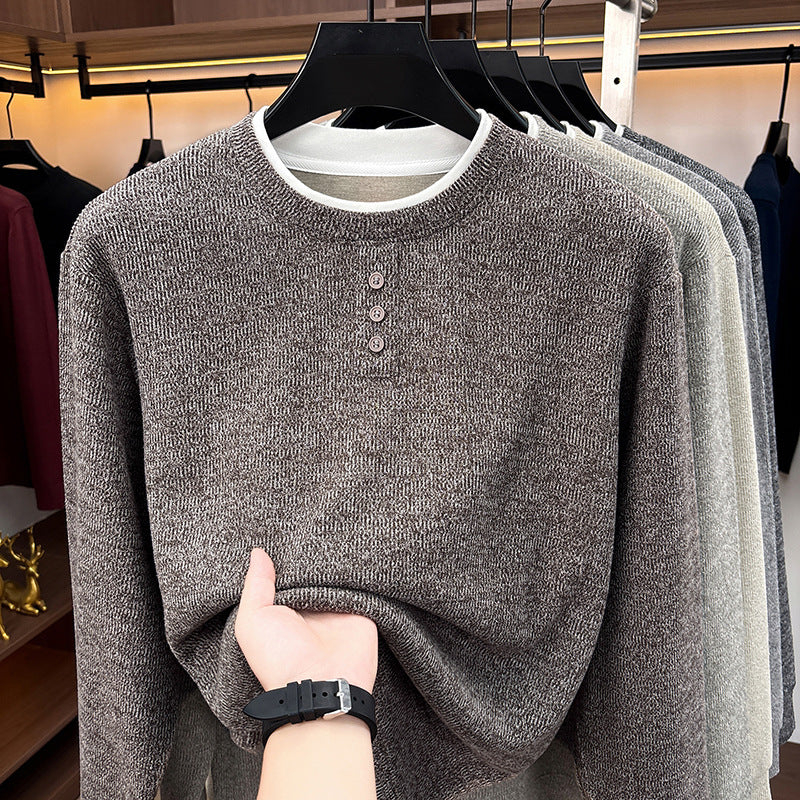 Herren-Strickpullover, Rundhalsausschnitt, Langarm, Fake-Layer-Optik