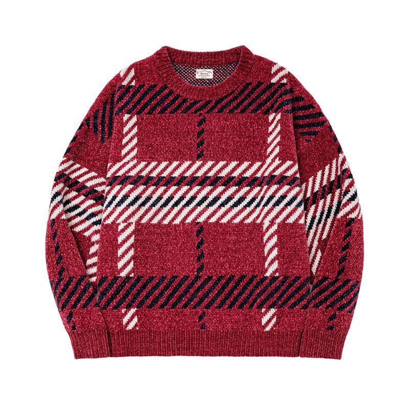 Damen-Strickpullover, Chenille, kariert, locker