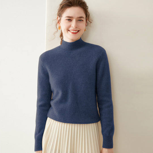 Damen-Kaschmirpullover, halbhoher Kragen, zweifädig, locker