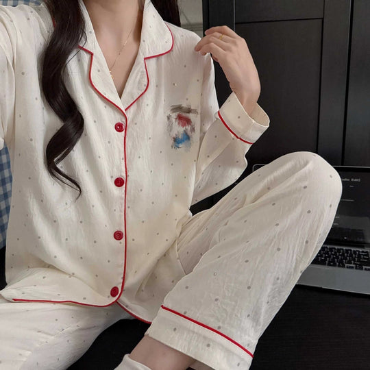 Damen-Pyjama-Set, langärmelig mit Rüschen