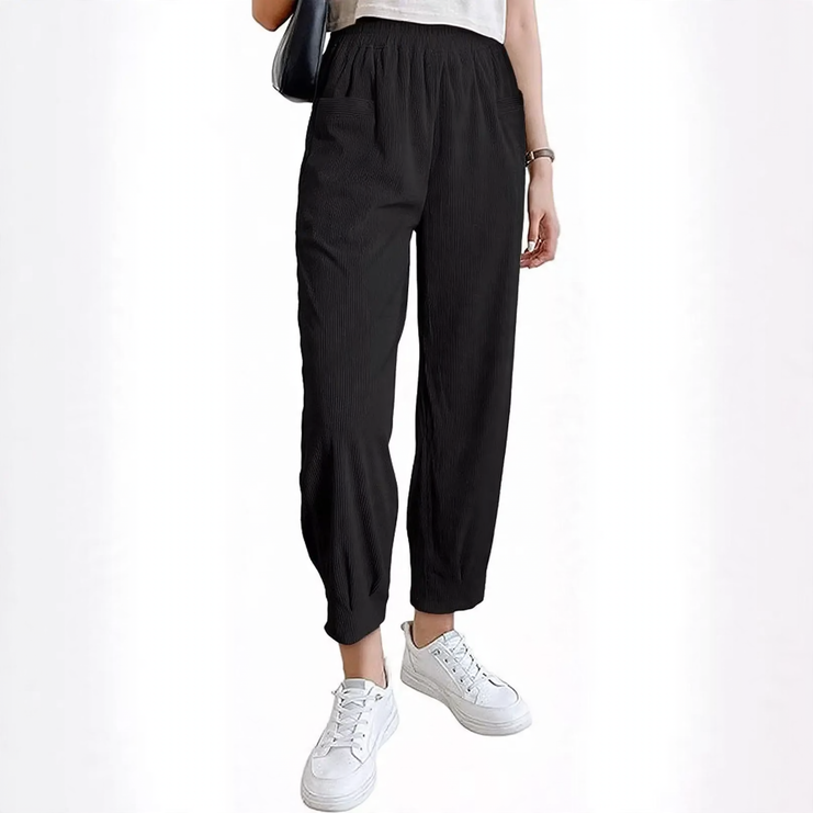 Damen-Kordhose, hoch geschnitten, konisch